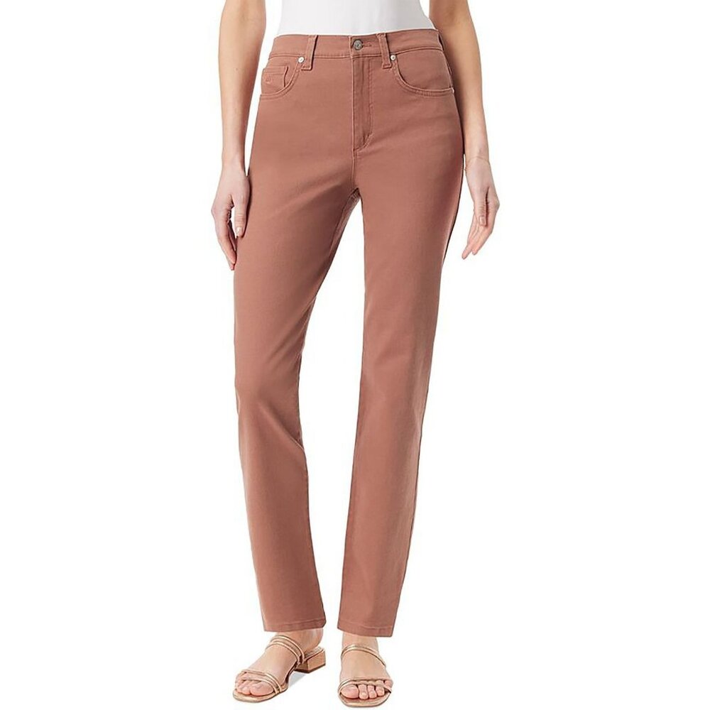 Gloria Vanderbilt Womens S Cotton Straight Leg Pants Brown Size 4